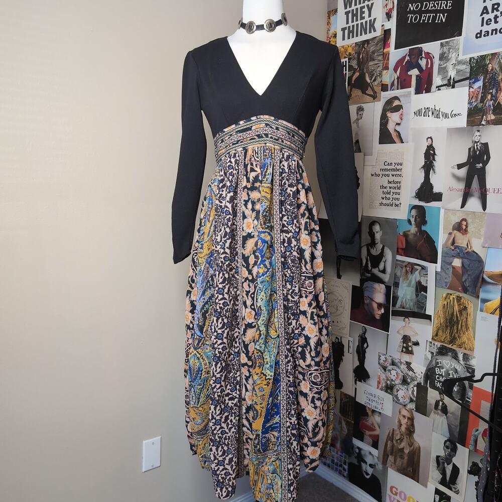 Long Sleeve V-Neck Paisley Maxi Dress Anthropologie
